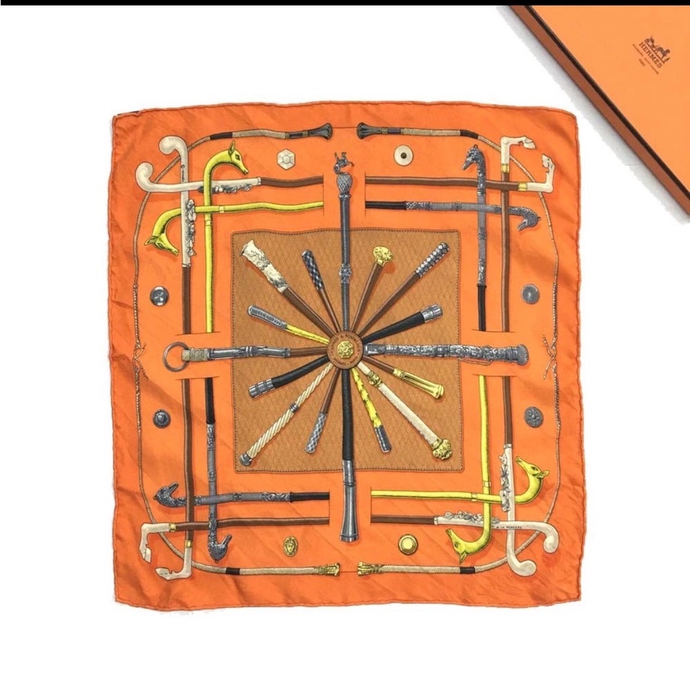 Authentic HERMES CANNES & POMMEAUX Gavroche Petit Carre Silk 100% Scarf/HE7475